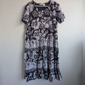 Draper’s & Damon’s Black White‎ Floral Cotton Midi Dress Size Large Cottagecore